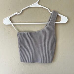 Babaton Charcoal Ribbed One-Shoulder Crop Top